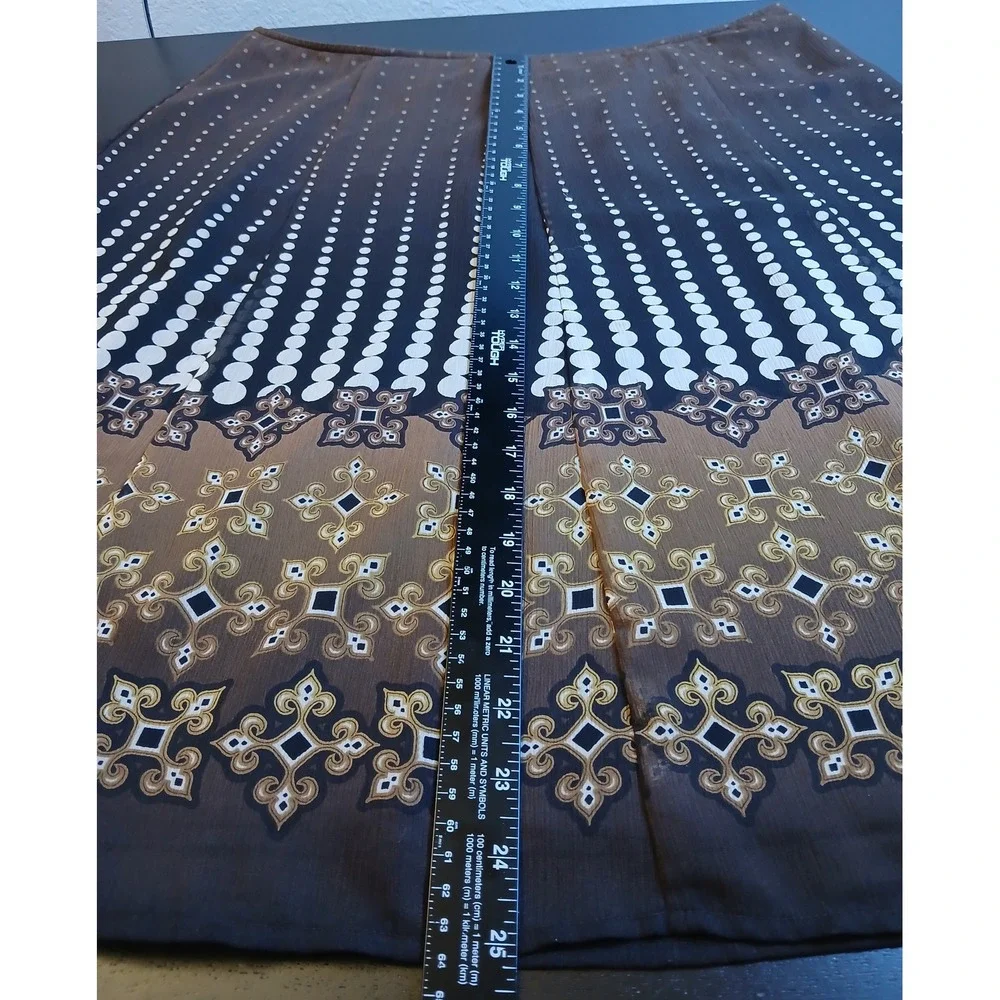 Liz & Co Womens Brown Polka Dot Medallion A-Line Midi Skirt Size 14‎ Career Wear
